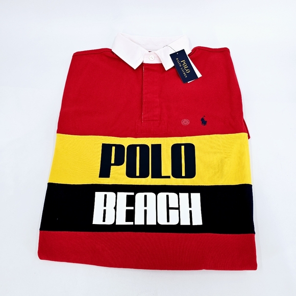 Polo Ralph Lauren RL Polo Rugby Shirt Beach Logo Pullover Men's Top - Picture 2 of 10